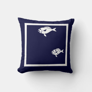 dessin de poisson sur marine bleu coussin