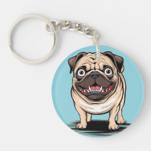 Dessin de porte-clés cercle Psycho Crazy Pug Bulld
