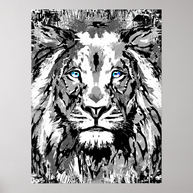 Dessin de portrait de lion gris - Poster de lion i (Devant)