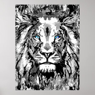 Dessin de portrait de lion gris - Poster de lion i