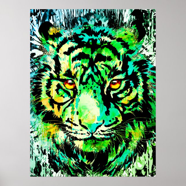 Dessin de tête de tigre vert - Poster de tigre imp (Devant)