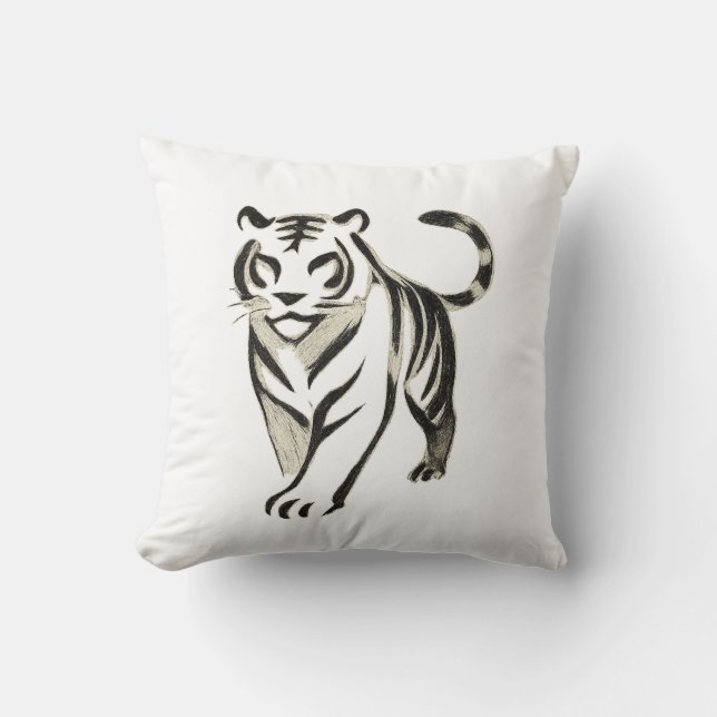 Dessin de tigre de marche - Design de coussin d'en (Recto)