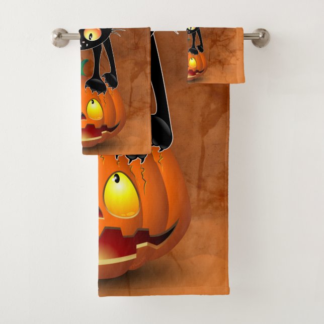 Dessin d'Halloween au chat effrayé sur Citrouille (En situation)