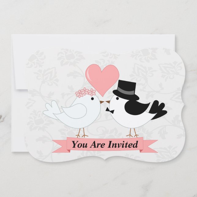 Dessin d'oiseaux mariage invitation couple (Devant)