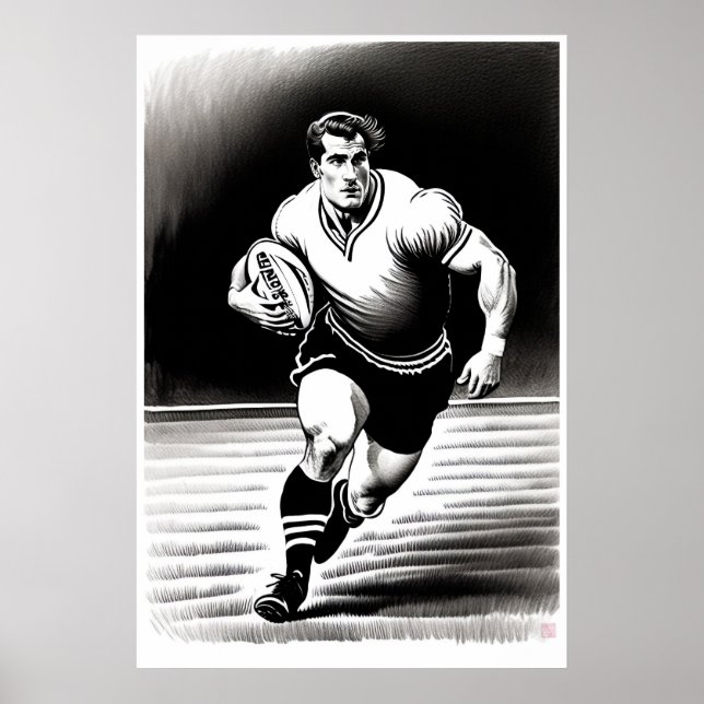 Dessin du joueur de rugby - Impression d'art (Devant)