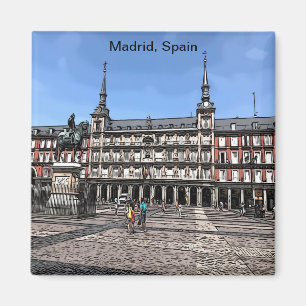 Dessin d'une place à Madrid, Espagne, aimant