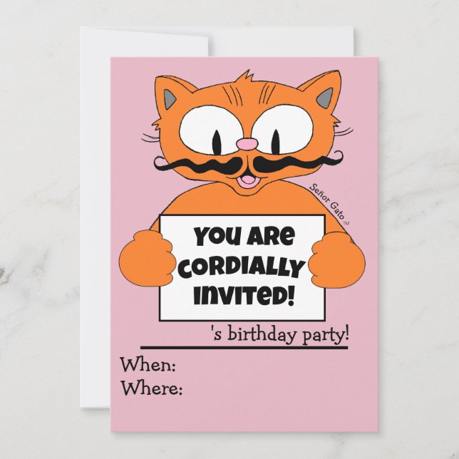 Dessin Fille de chat Anniversaire Invitation Pink (Devant)