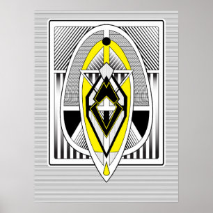 Dessin géométrique jaune et noir gras Art Déco
