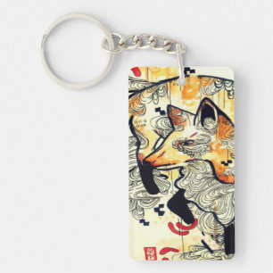 Dessin japonais de renard de kitsune, art orange