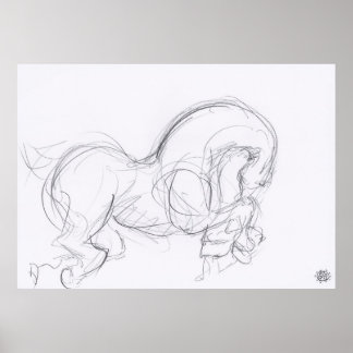 Dessin original 3 Cheval Année Poster Zodiac