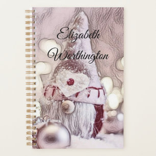 Dessin vintage d'un Gnome rose sur la neige