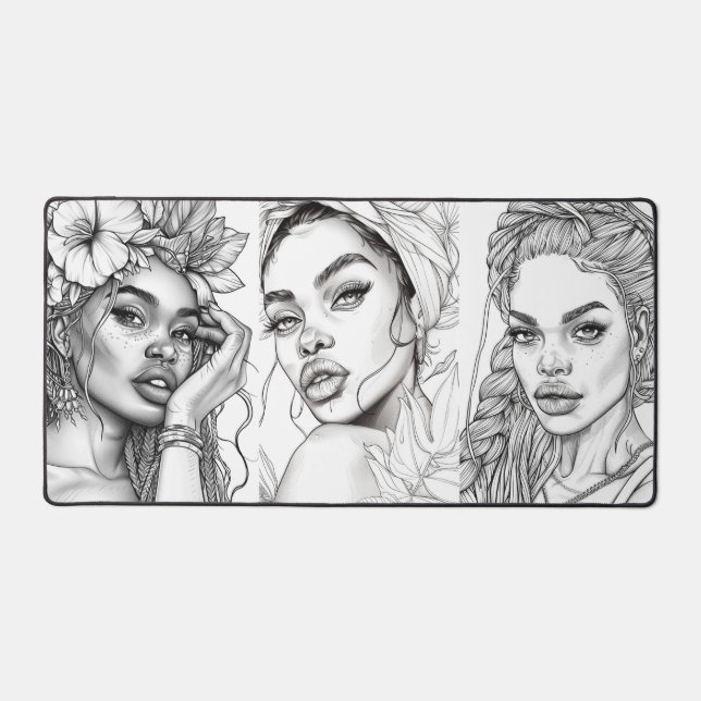 Dessins de belles femmes noires sur le tapis de bu (Recto)