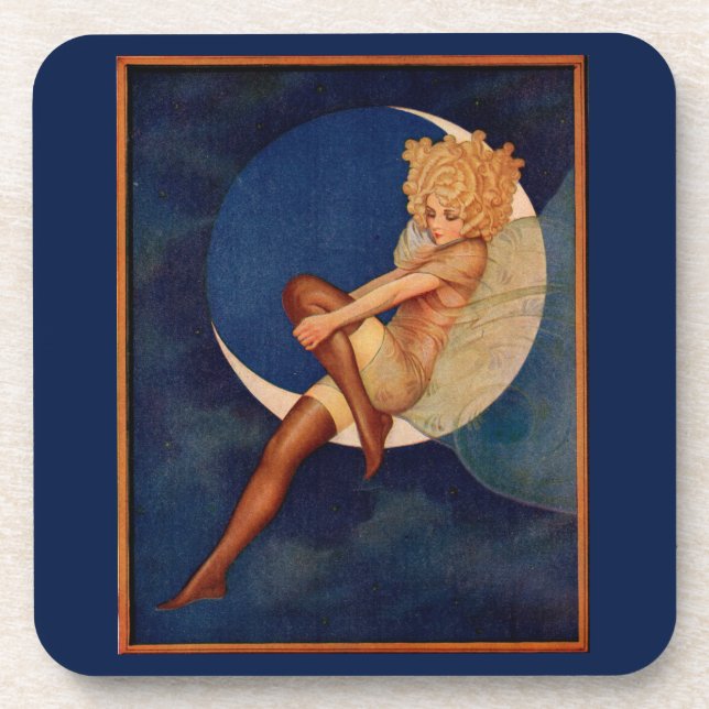 Dessous-de-verre 1920 hosiery et belle femme sur la lune (Devant)