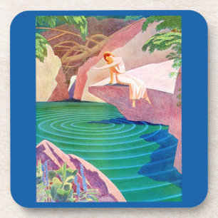 Dessous-de-verre 1931 femme art déco par un étang