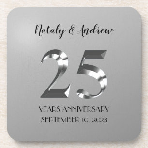 Dessous-de-verre 25e anniversaire Mariage d'argent métallique