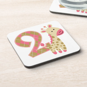 Dessous-de-verre 2e anniversaire Giraffe rose