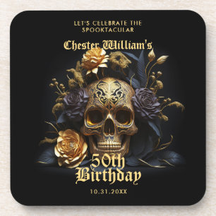 DESSOUS-DE-VERRE 50E ANNIVERSAIRE OR SKULL ROSE HALLOWEEN PARTY