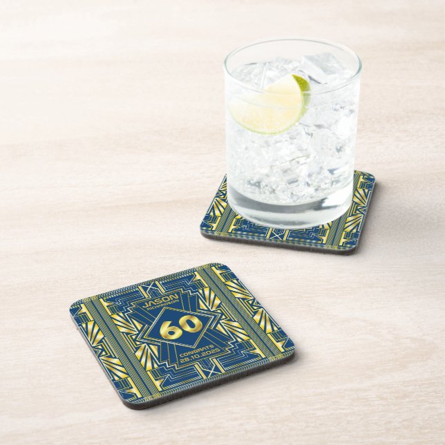 Dessous-de-verre 60e anniversaire Art Déco Gold Blue Great Gatsby (Côté Droit)