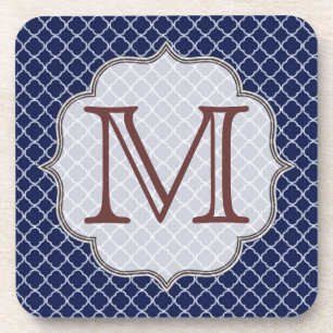 Dessous de verre à boire de monogramme bleu marine