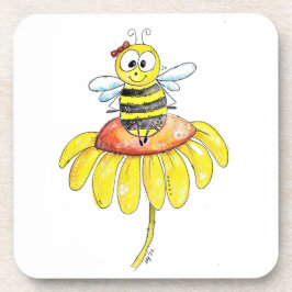 Dessous-de-verre Abeille blanche mignonne sur une fleur