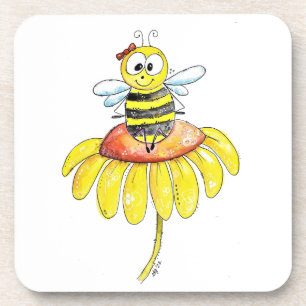 Dessous-de-verre Abeille blanche mignonne sur une fleur