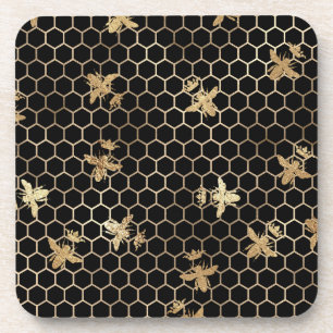 Dessous-de-verre Abeilles de la reine d'or et peigne de miel sur no