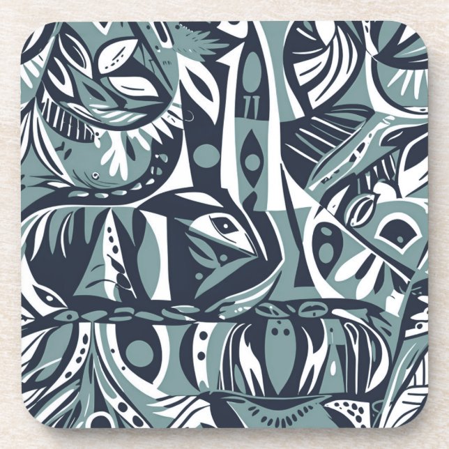 Dessous-de-verre Abstract Artistic Boho Whimsical Geometric Blue (Devant)