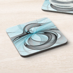 Dessous-de-verre Abstrait Anthracite Gris Bleu Moderne Fractage Art