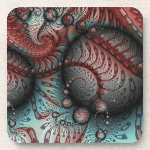 Dessous-de-verre Abstrait Fantaisie Vivide Art Fractal Brun Bleu