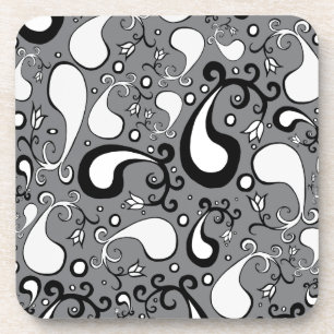 Dessous-de-verre Abstrait gris et blanc Tulip Paisley motif