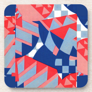Dessous-de-verre abstrait imprimé blanc et bleu no 1