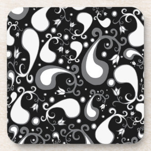Dessous-de-verre Abstrait noir et blanc Tulip Paisley Floral