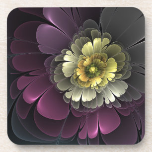 Dessous-de-verre Abstrait Purpur moderne Khaki Gris Fleur fractale 