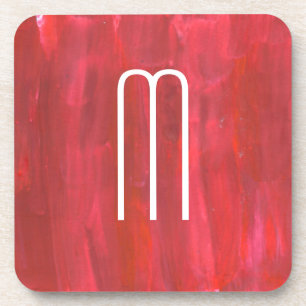 Dessous-de-verre Abstrait rouge rustique avec Monogramme initial