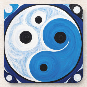 Dessous-de-verre Abstrait Yin Yang : Moderniste Bleu & Blanc
