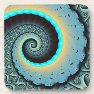 Dessous-de-verre Abstraite spirale d'art fractal bleu turquoise ora