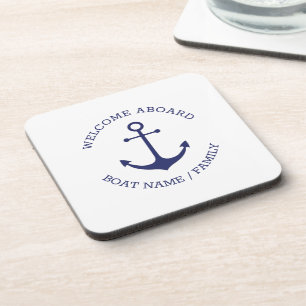 Dessous-de-verre Accueil personnalisé à bord ancre nautique bleu 
