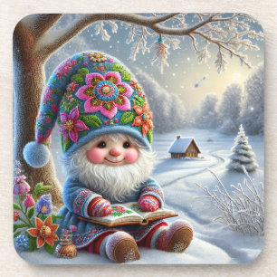 Dessous-de-verre Adorable Gnome d'hiver dans un paysage hivernal co