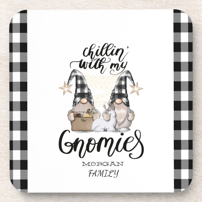 Dessous-de-verre Adorable mignonne Gnomes Black Buffalo Plaid (Devant)