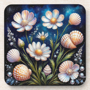Dessous-de-verre Agencement floral élégant avec coquillages