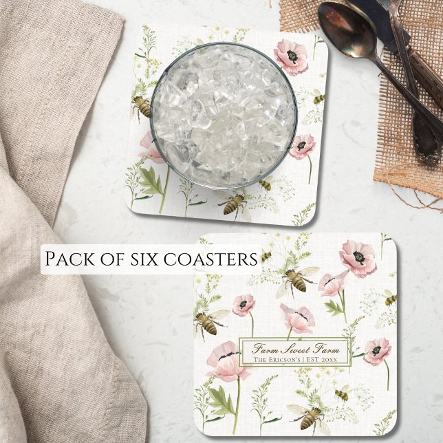 Dessous-de-verre Agritourisme Agritourisme Nom de famille pavot, ab (Add a touch of rustic charm to your farmhouse-style home with this delightful pack of coasters.)