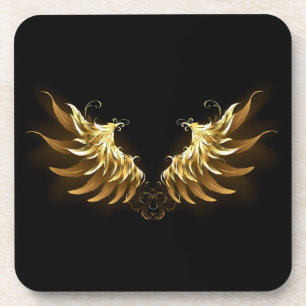 Dessous-de-verre Ailes d'Ange d'or sur arrière - plan noir