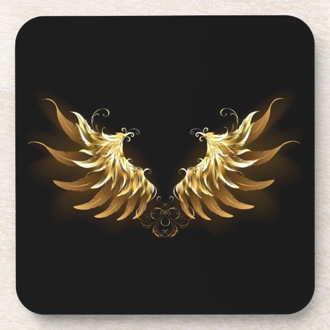 Dessous-de-verre Ailes d'Ange d'or sur arrière - plan noir (Devant)