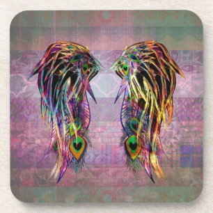 Dessous-de-verre Ailes de Bohème colorées d'ange de plume de paon