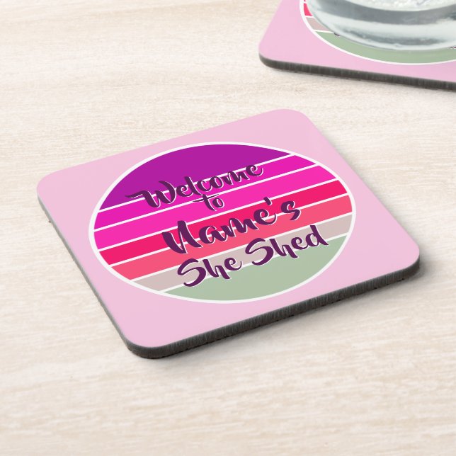 Dessous-de-verre Ajouter un nom Bienvenue à Elle Shop Rose Retro Su (Côté gauche)