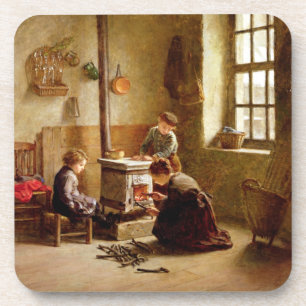Dessous-de-verre Allumant le fourneau, 1886 (huile sur le panneau)