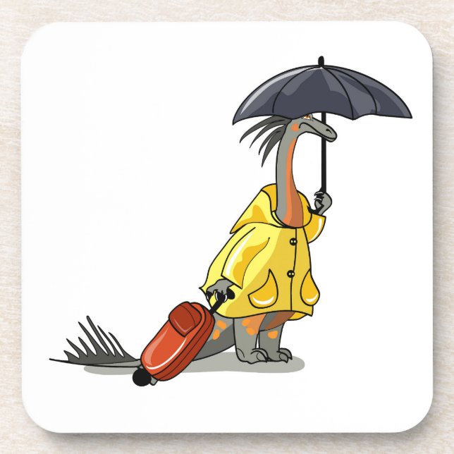 Dessous-de-verre Amargasaurus Portant Un Parapluie Et Une Valise. (Devant)