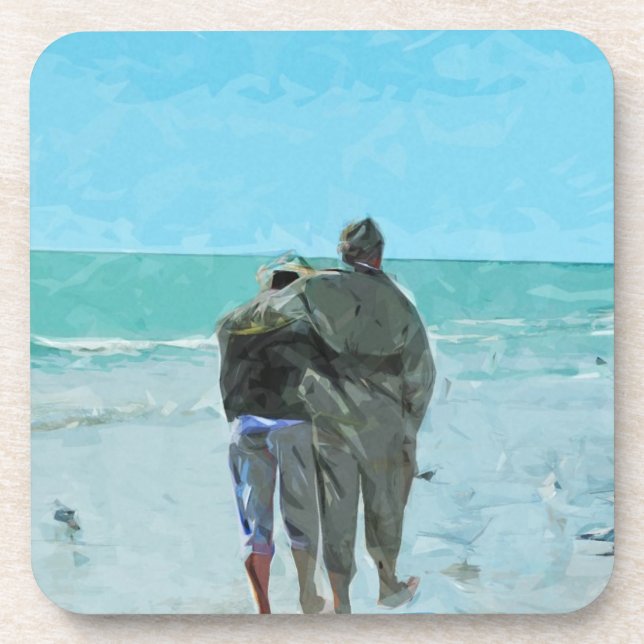 Dessous-de-verre Amoureux Anniversaire Promenade sur la plage Abstr (Devant)