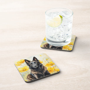 Dessous-de-verre Amoureux du chien Tervuren belge et Coquelicots