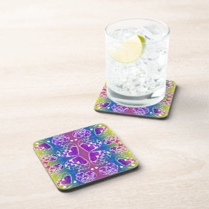 Dessous-de-verre Amusant Violet, bleu, jaune motif de Coeurs Whimsi